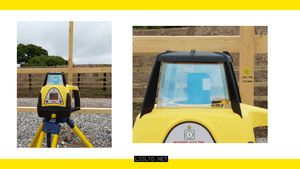 Rotating laser level set so that the height of collimation is set at 115.000m