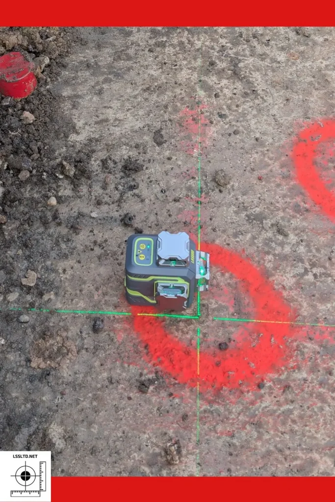 LasGoo LG-3D being used to set square lines on a construction site