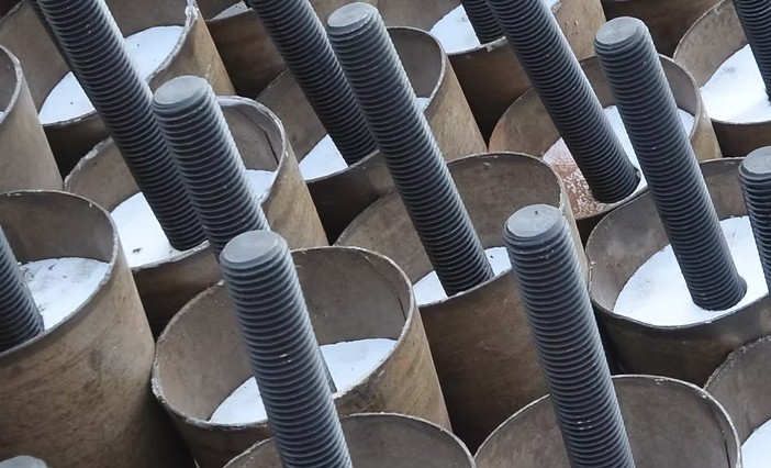 Holding Down Bolts in Wax Cones with Centraliser Units Installed